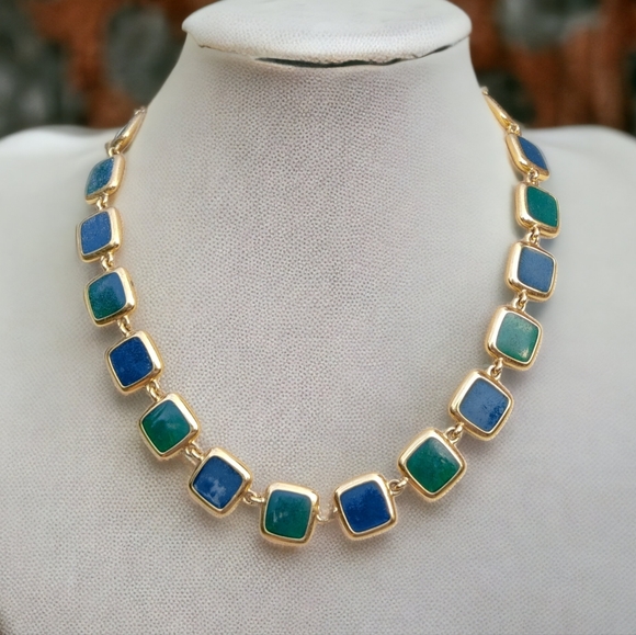 Kenneth Jay Lane Jewelry - Vintage KJL Reversible enameled squares modernist necklace